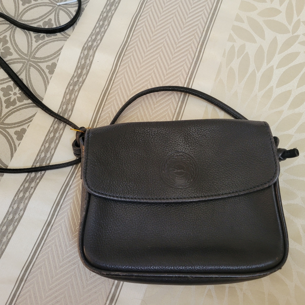 Longchamp Black Crossbody Bag with Flap Closure and Textured Leather